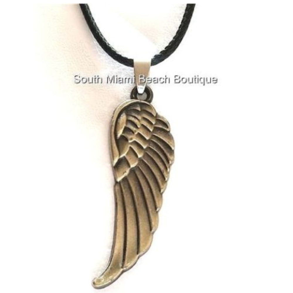 Gold Tone Stainless Steel Angel Wing Necklace Goth Gothic Mens Womens Unisex